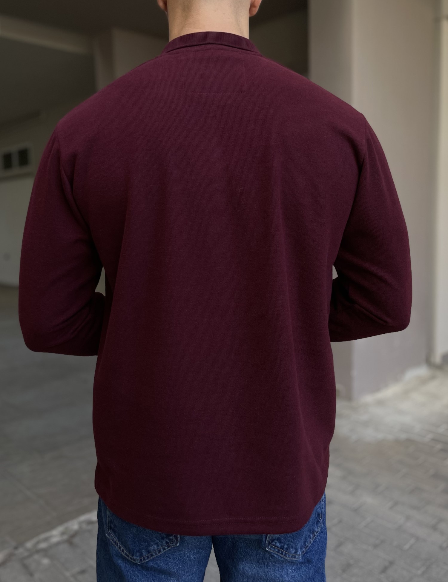 Everbest Ανδρική μπορντό Polo μακρυμάνικη μπλούζα Plus size 261032 φωτογραφία